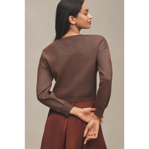 ANTHROPOLOGIE Gemini Metallic Shimmer Sweater Cropped Twist Front Knitwear Large - Picture 7 of 12
